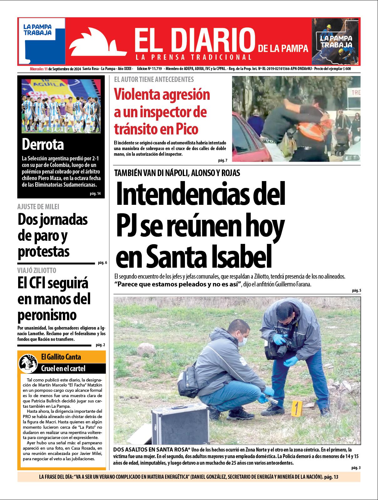 Tapa de El Diario en papel  mieacutercoles 11 de septiembre de 2024